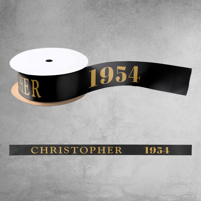 Geburtsname 1954 Black Gold Elegant Chic Satinband (70th Birthday Black Gold Elegant Chic Satin Ribbon Born 1954 - Personalized Celebration Accessory.)