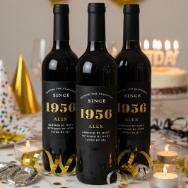 Geburtsname 1956 Black Gold Elegant Chic Weinetikett