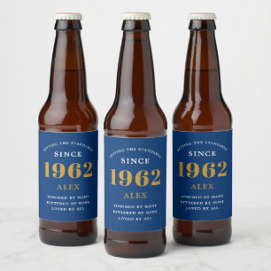 Geburtsname 1962 Blue Gold Elegant Chic Bierflaschenetikett