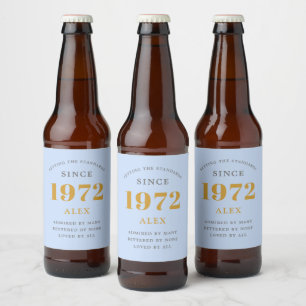 Geburtsname 1972 Blue Gray Elegant Chic Bierflaschenetikett