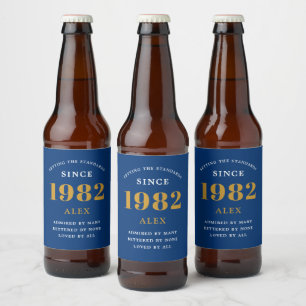 Geburtsname 1982 Blue Gold Elegant Chic Bierflaschenetikett