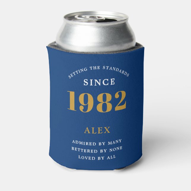 Geburtsname 1982 Blue Gold Elegant Chic Dosenkühler (Kanne Rückseite)