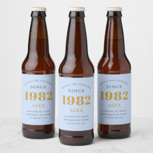 Geburtsname 1982 Blue Gray Elegant Chic Bierflaschenetikett