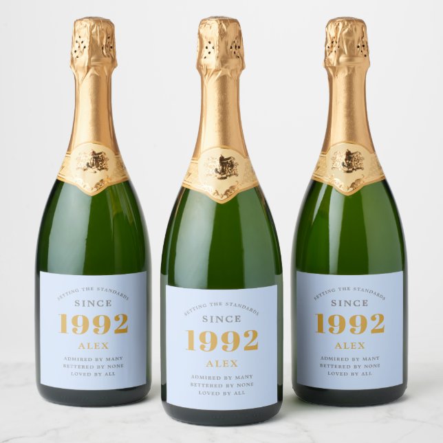 Geburtsname 1992 Blue Gray Elegant Chic (Flaschen)