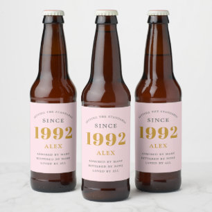 Geburtsname 1992 Rosa Gray Elegant Chic Bierflaschenetikett