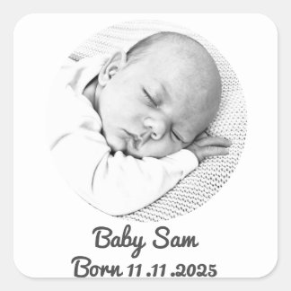 Geburtsname eines Babys, Foto Quadratischer Aufkleber