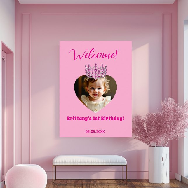 Geburtsname Foto pink tiara Kindermädchen willkomm Poster (Von Creator hochgeladen)