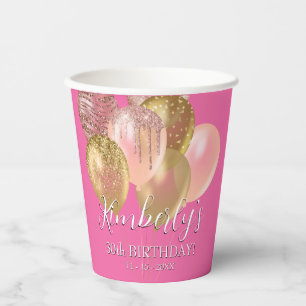 Geburtsname Gold Glitzer Balloons Alter Datum, Ros Pappbecher