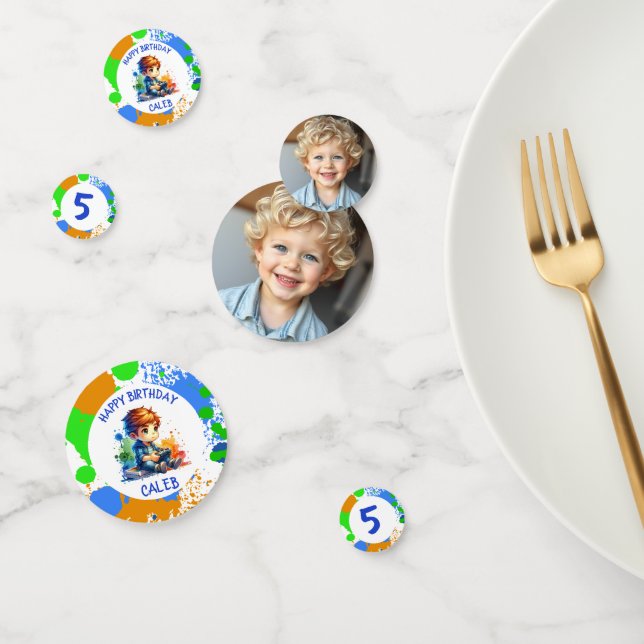 Geburtsname und Alter Personalisiertes Foto Konfetti (Gruppe)
