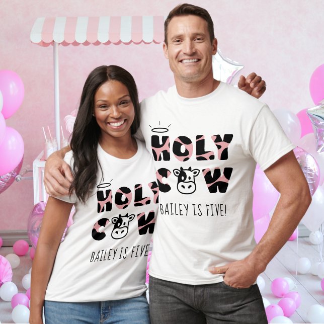 Geburtsname und Eltern des heiligen Kuhkidys T-Shirt (Holy Cow birthday shirt for parents kids bday party cow print pink custom name and age)