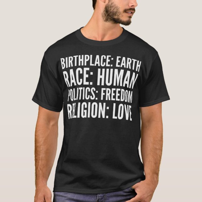 Geburtsort-Erdrennen-menschliche Religions-Liebe T-Shirt (Vorderseite)