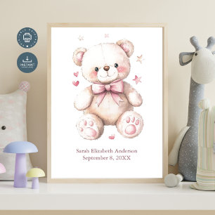 Geburtsstatistik Baby Mädchen Rosa Teddybär   Poster