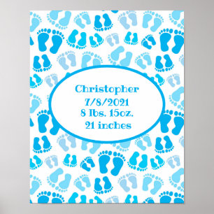 Geburtsstatistik Blaue und weiße Baby-Jungen-Babyf Poster