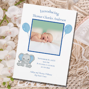 Geburtsstatistik Blauer Elefant Baby Junge Geburt Ankündigung