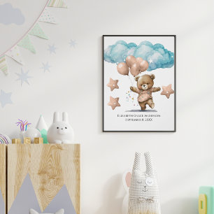Geburtsstatistik Rosa Babybär Wolken Kinderzimmer  Poster