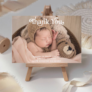 Geburtsstatistiken 2 Fotos Typografie Baby Shower  Dankeskarte
