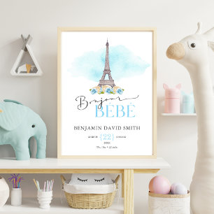 Geburtsstatistiken Bonjour Bébé Baby JUNGE Kinderz Poster