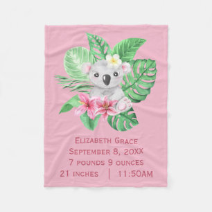 Geburtsstatistiken Koala Bär Pink Grün Tropische B Fleecedecke