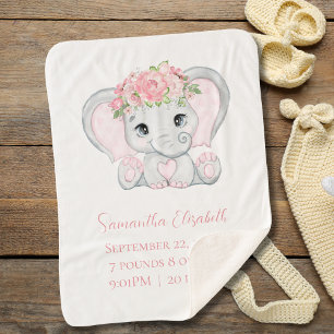 Geburtsstatistiken Rosa Baby Elefant Baby Mädchen Sherpadecke