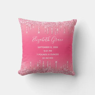 Geburtsstatistiken Rosa tropfender Glitter Baby Mä Kissen