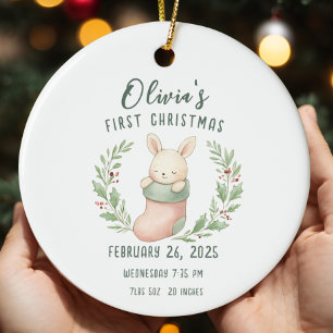 Geburtsstats Personalisiert Baby First Christmas Keramik Ornament