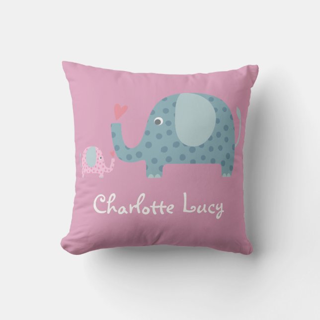 Geburtsstats Personalisiert Polka Dot Elephants Kissen (Vorderseite)