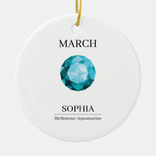 Geburtsstein März Geburtstagsname Aquamarin Keramik Ornament