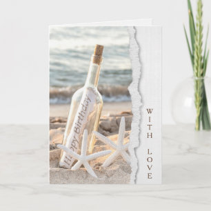 Geburtssternfisch mit Nachricht in einer Flasche Karte