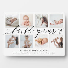 Geburtsstunde und Fotocollage für Baby im ersten J Fotoplatte