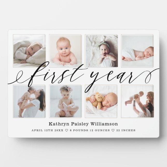 Geburtsstunde und Fotocollage für Baby im ersten J Fotoplatte (Vorderseite)