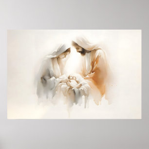 Geburtsszene Aquarell Christliche Weihnachtskunst Poster