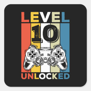 Geburtstag 10. Level freigeschaltet 10 Gaming Vint Quadratischer Aufkleber