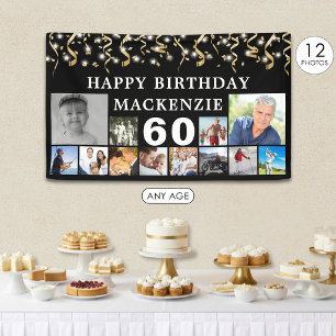 Geburtstag 12 Foto Schwarz Gold Konfetti Jedes Jah Banner