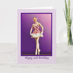 Geburtstag, 15., Ballerina in Rosa und Weiß Karte