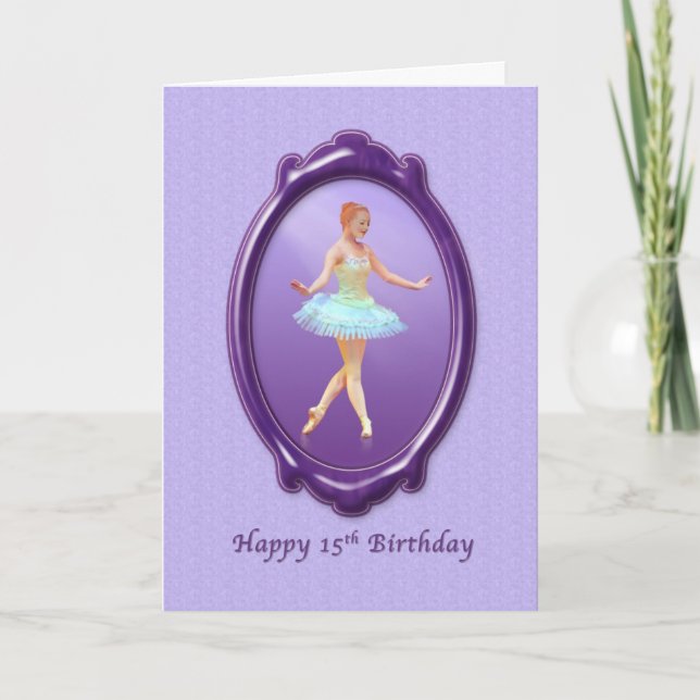Geburtstag, 15., Ballerina Lila und Lavendel Karte (Vorderseite)