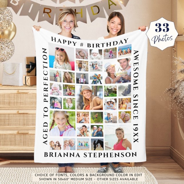 Geburtstag 33 FotoCollage Custom Personalisiert Fleecedecke (Von Creator hochgeladen)