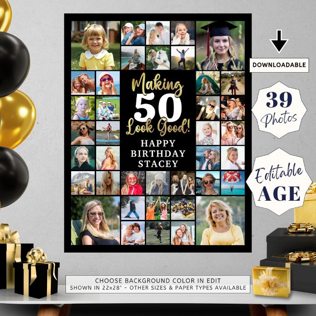 Geburtstag 39 Fotomaterial Alter sieht gut aus Poster (Von Creator hochgeladen)