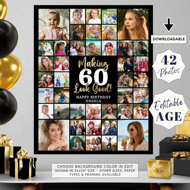 Geburtstag 42 FotoCollage Alter sehen gut aus Poster (Von Creator hochgeladen)
