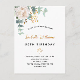 Geburtstag 50 Blüteneukalyptus goldgrün elegant Postkarte
