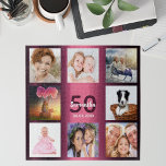 Geburtstag 50 Foto Collage Frau lila<br><div class="desc">Ein Geschenk für den 50. (oder jedes Alter) Geburtstag einer Frau,  die ihr Leben mit einer Collage von 8 Ihrer Fotos feiert. Vorlagen für einen Namen,  50 Jahre und ein Datum. Geburtsdatum oder das Datum des Jahrestages. Dunkel lila und weiße Buchstaben. Junge und weibliche lila Farbverlaufsfarbe.</div>