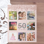 Geburtstag 50 Glitzer Tropfen Foto Rose Rosa<br><div class="desc">Ein glamouröses und einzigartiges 50. (oder jedes Alter) Geburtstagsgeschenk oder Sake,  feiert ihr Leben mit einer Collage von 8 deiner Fotos. Personalisieren und fügen Sie einen Namen,  Alter 50 und ein Datum. Graue und dunkle Rose goldfarbene Buchstaben. Elegante und trendige rosa Hintergrundfarbe. Dekoriert mit Rose goldfarbenen Imitaten Glitzer Tropfen.</div>