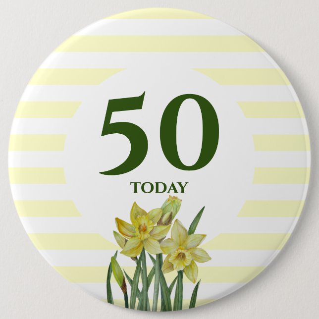 Geburtstag 50 Heute Aquarellfarben Button (Vorderseite)