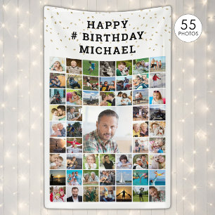 Geburtstag 55 Fotocollage Gold Konfetti Banner