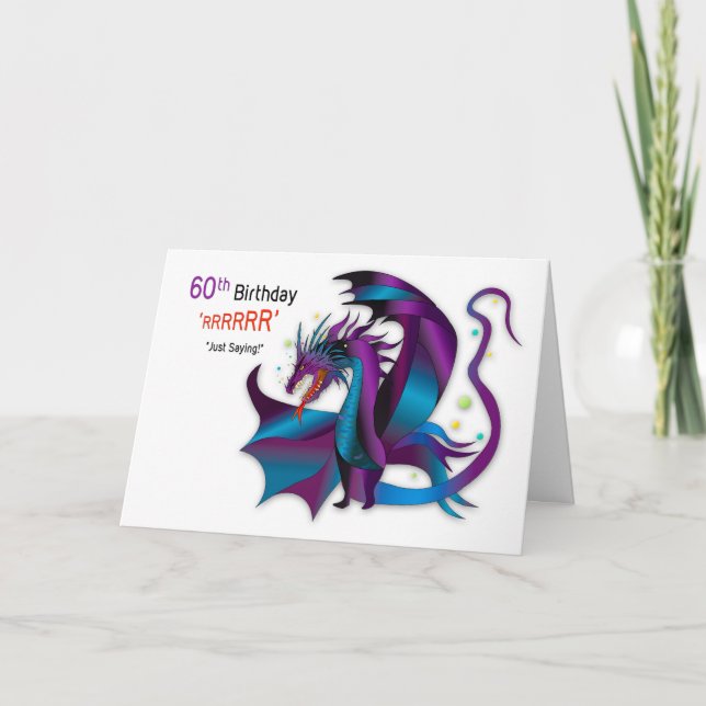 Geburtstag 60. Fierce Dragon Shades Lila Blues Karte (Vorderseite)