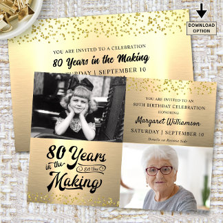 Geburtstag 80 Jahre im Making Metallic Gold Foto Einladung