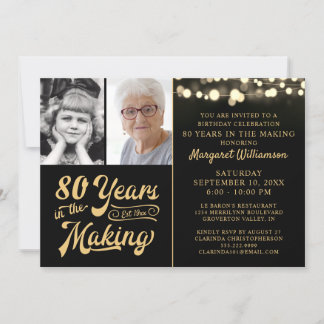 Geburtstag 80 JAHRE IN DER MAKING 2 Fotos Schwarz Einladung