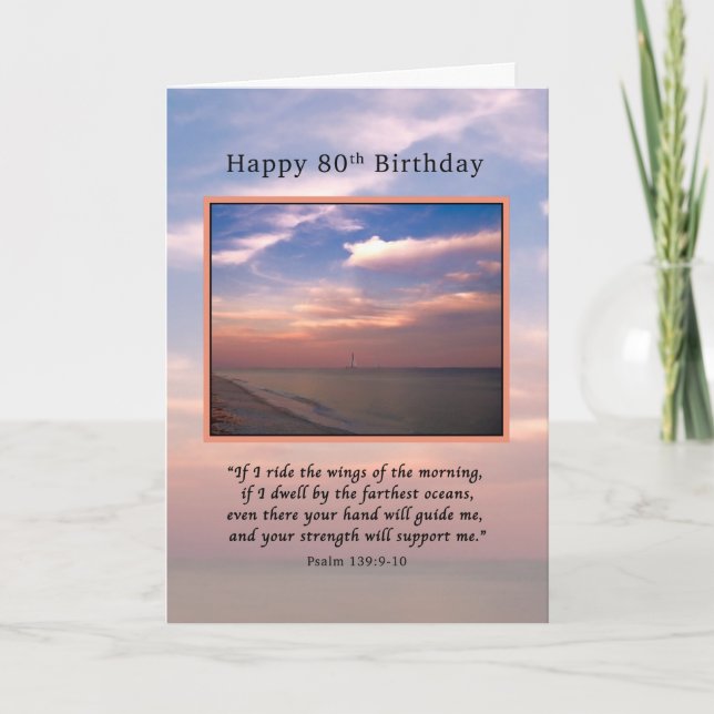 Geburtstag, 80., Sonnenaufgang am Strand, religiös Karte (Vorderseite)