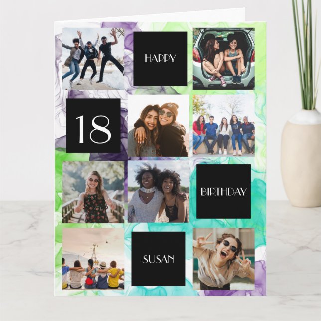 GEBURTSTAG 8 Fotos personalisieren Faltkarte Karte (Vorderseite)