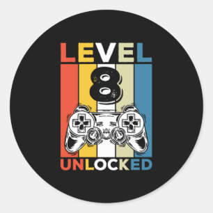 Geburtstag 8. Stufe freigeschaltet 8 Gaming Vintag Runder Aufkleber
