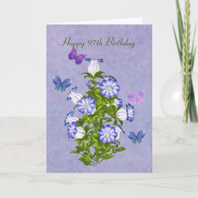 Geburtstag, 97., Schmetterlinge und Blume Karte (Vorderseite)